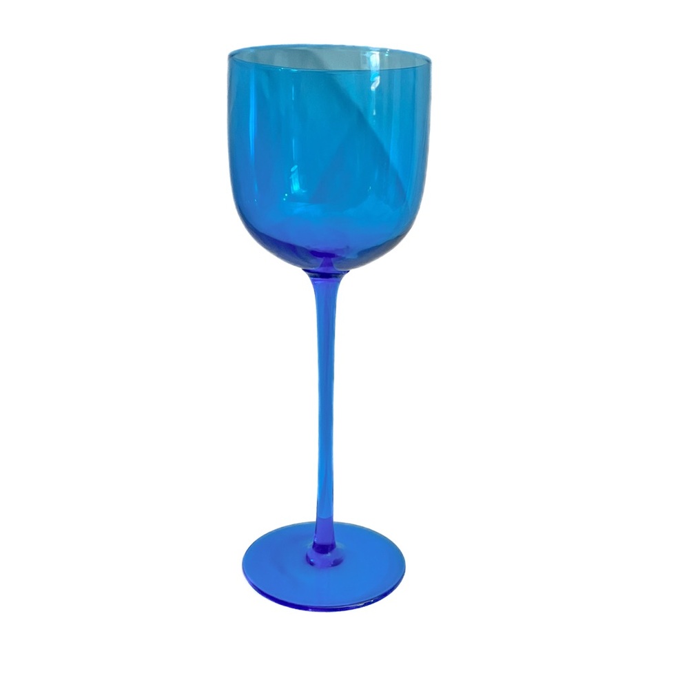 Wine Glass Ultramarine Blue Extra Long Stem Mid-Century Modern